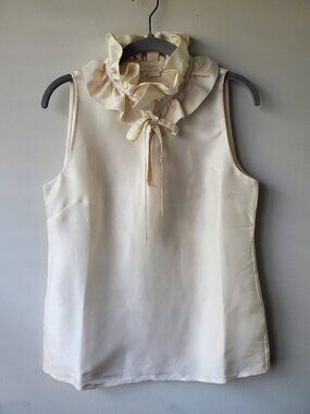 NWOT Kate Spade Ivory 100% Silk Ruffle Collar Sleeveless Blouse